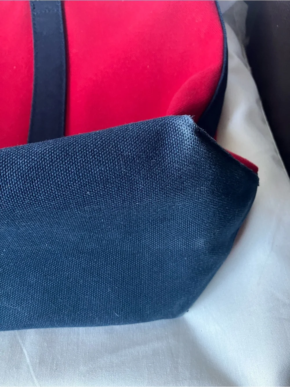 Ralph Lauren Red Navy Blue Thick Canvas Tote Bag Embroidered Pony Logo.
